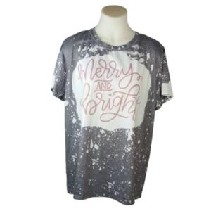 Tees2urdoor Gray White "Merry & Bright" Short Slv T-shirt Sz XL